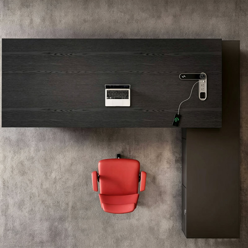 Bureau de direction électrique réglable en hauteur en forme de L, moderne et luxueux, de 260 cm (102,36 po), avec grande capacité de rangement – ​​Table de bureau réglable en hauteur