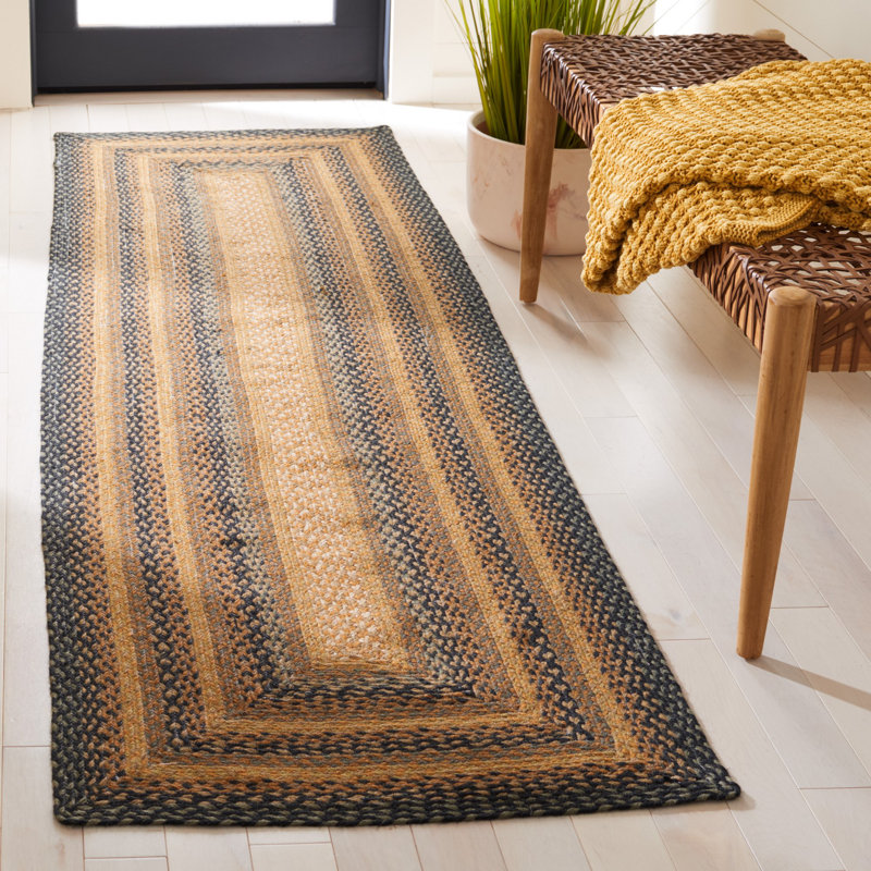 Braided Flat Weave Jute Striped Rug, Runner 2'3" x 8'