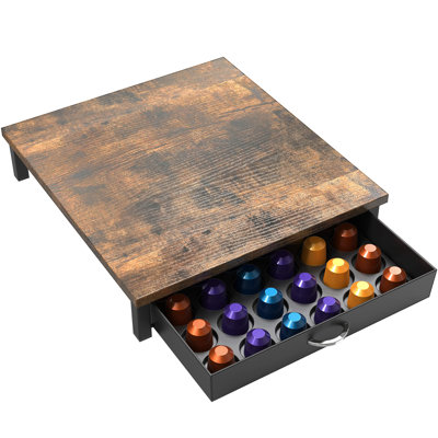 Rustic Brown Coffee Pod Drawer Holder 42Pod Capacity Organizer For Nespresso Original Line Capsules With Large Top Surface Rustic Brown Coffee Pod Drawer Holder 42Pod Capacity Organizer For Nespresso Original Line Capsules With Large Top Surface