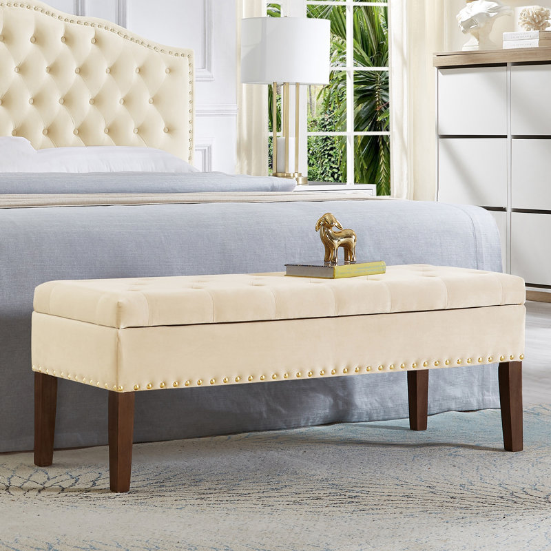 Banc capitonné avec rangement, Cream, Does Not Apply, Cream