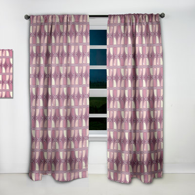 Panneau de rideau abstrait, motif rétro mauve rose occultant - motif rétro mauve rose