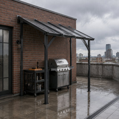 96.5" L Modern Lean-to BBQ Shelter with UPF 50+ Translucent Roof & Steel Frame for Patio, Small Spaces