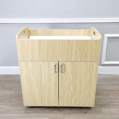 Children Infant Changing Table with Pad, Wooden Changing Table, Natural, Optiona Install Castors