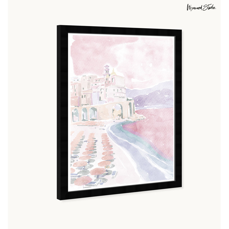 Coastal Coral Beach Print in Black Satin Frame, 15" x 21"