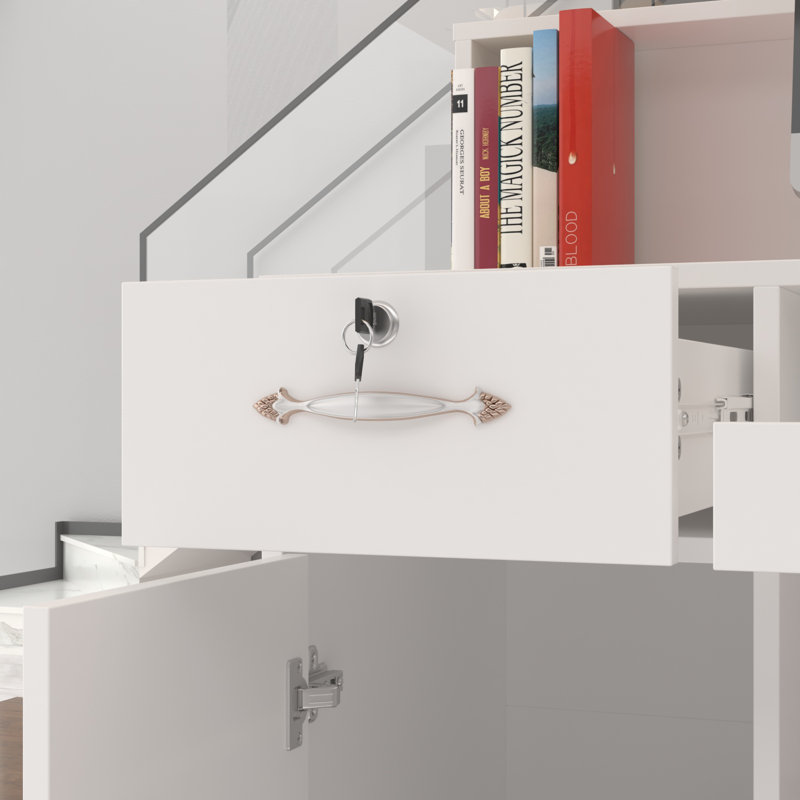 Rectangle Solid + Manufactured Wood Reception Desk with Filing Cabinet