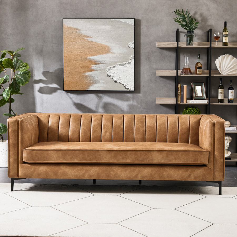 Pecora 84.5" Faux Leather Tuxedo Arm Sofa