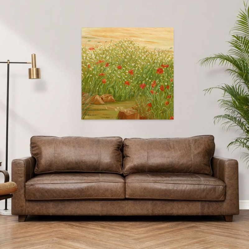 Été coquelicots champ de marguerites rustique abstrait contemporain fleur de coquelicot, H 36 po x l 36 po