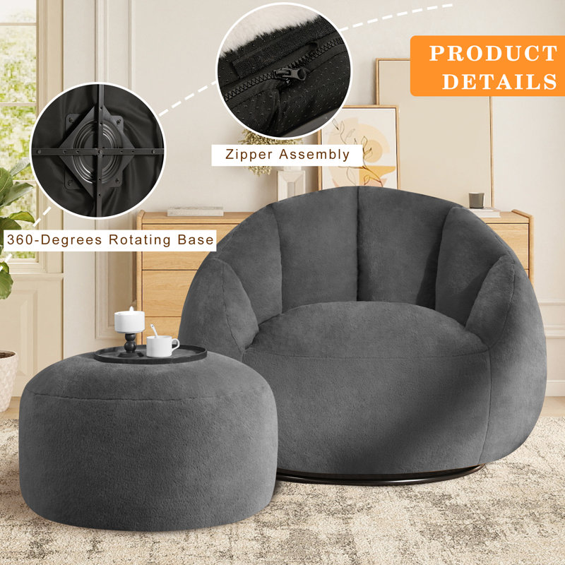 360° Rotating Shell Compression Lazy Sofa with Ottoman - Removable Breathable Plush Chaise Lounge for Living Room