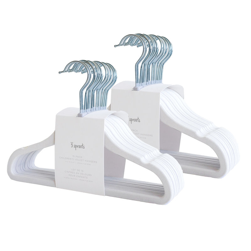 3 pousses - cintres antidérapants en velours pour vêtements de bébé - paquet de 30, White