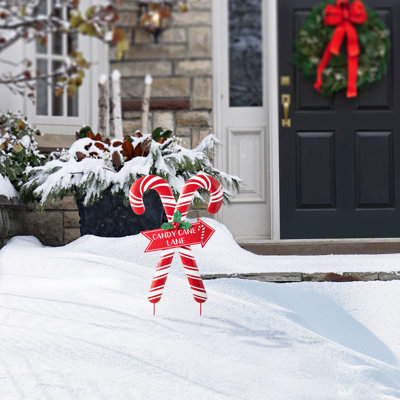 30"H Metal Christmas Candy Cane Yard Stake(KD)
