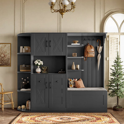 UnaFlora Multi-Functional 2-In-1 Hall Cabinet With Storage & 4 Hooks