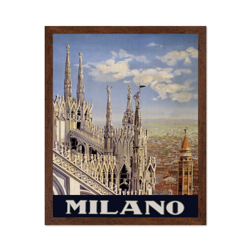 Milan, Italie, Affiche, H 16 po x l 20 po, Encadrement brun