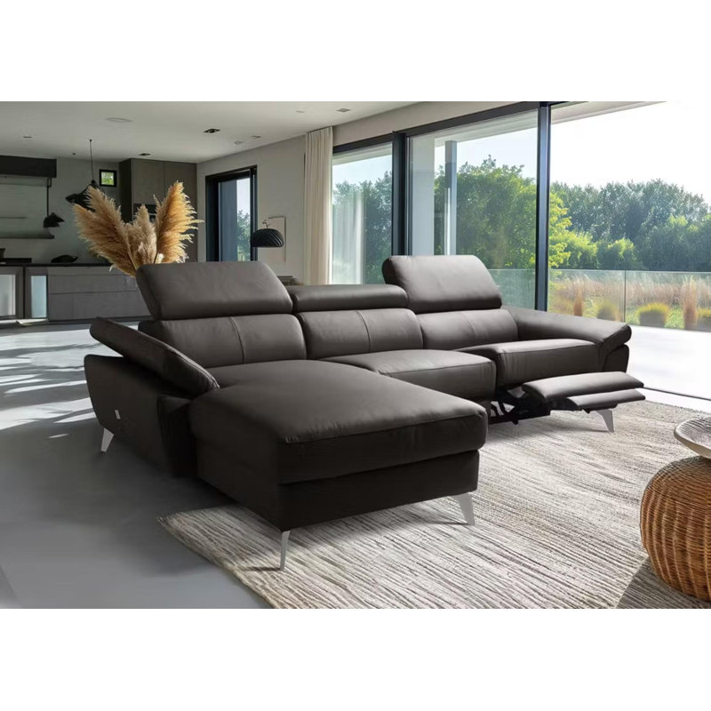 Milton Keynes Italian Leather Electric Reclining Corner Sofa with Adjustable Headrests and Adjustable Armrests, Brown