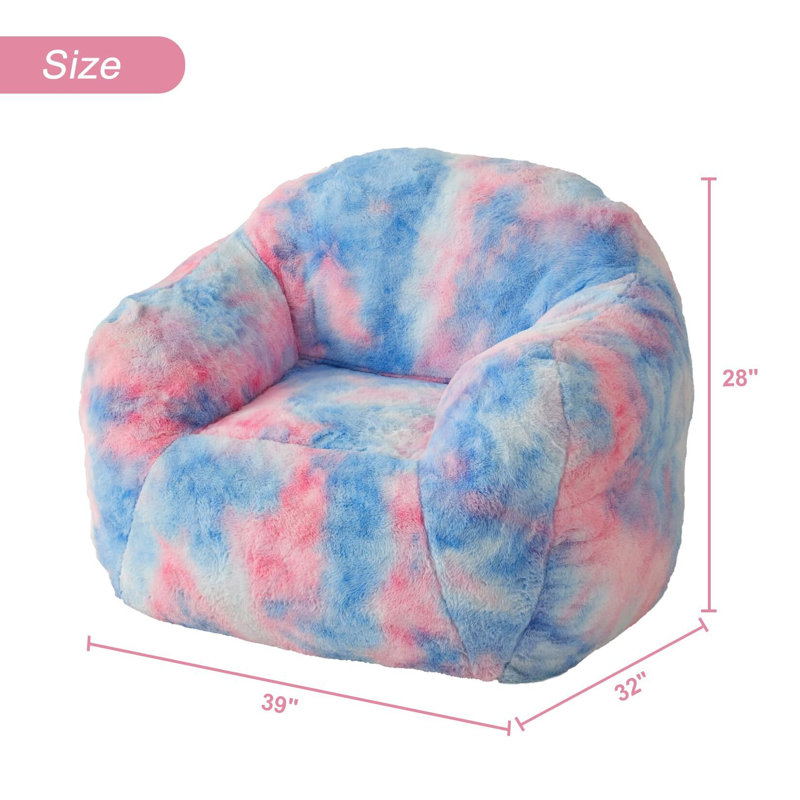 Fauteuil à billes, fauteuil à billes surdimensionné pour enfants adultes, Fausse fourrure bleue, H 28 po x l 39 po x P 32 po