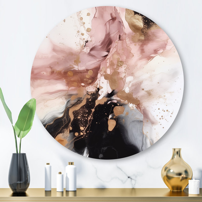 Pink Gold Marble Texture I Abstract Wall Decor on Metal, 29" H x 29" W x 1" D