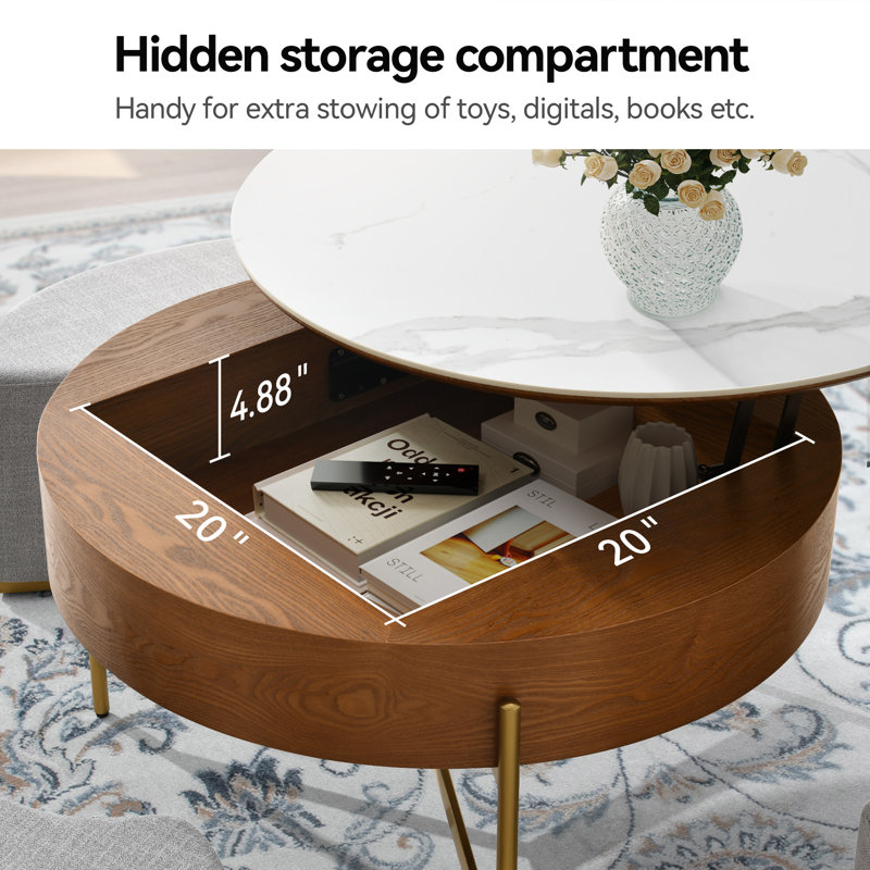 Bulverde Lift Top Extendable Frame Coffee Table with Storage 3 Stools, Stainless Steel Legs