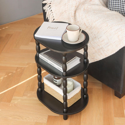 Table d'appoint à 3 niveaux avec plateau ovale, table de bout moderne ou table de chevet avec rangement ouvert pour le salon et la chambre à coucher