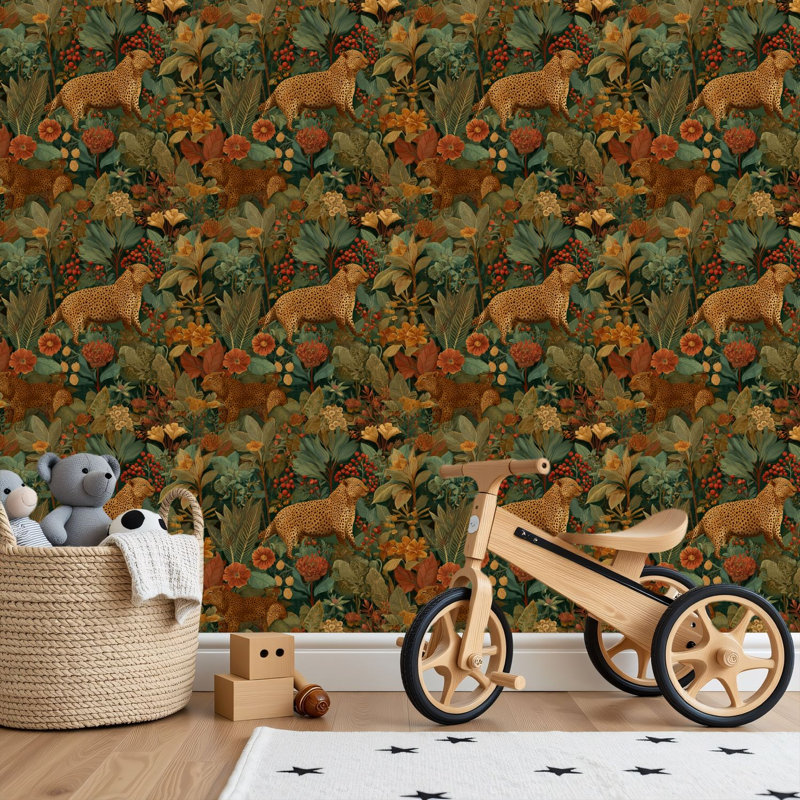 Papier peint adhésif peler et coller en PVC, revêtement mural auto-adhésif amovible avec imprimé floral fantaisiste léopard tropical, imperméable pour la décoration intérieure - rouleau