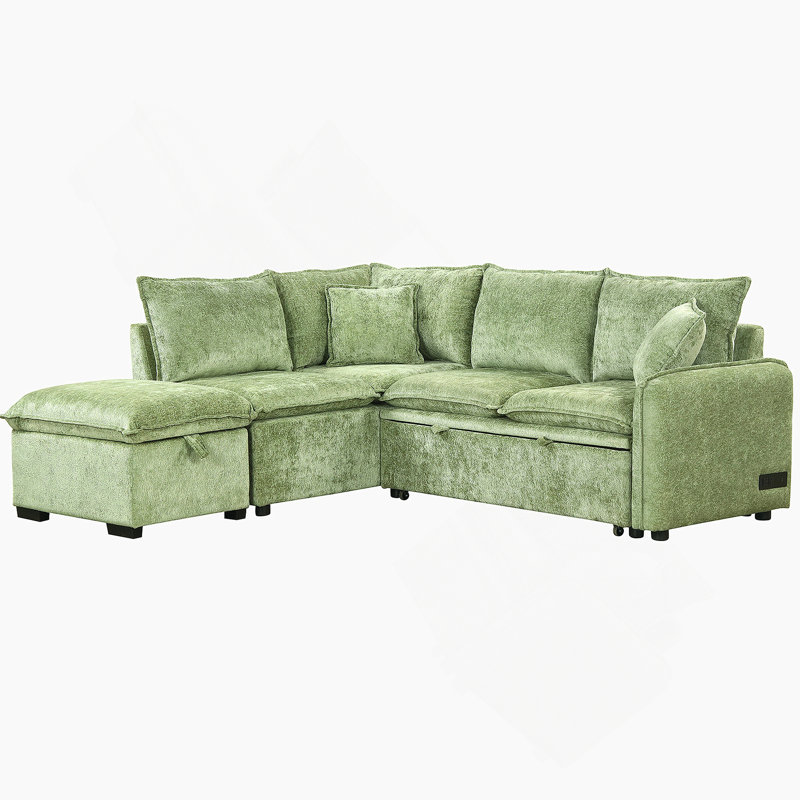 Canapé-lit modulaire convertible en L 82,67 po, Chenille verte