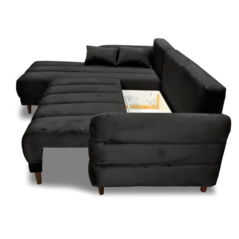 Casas 5 Seater Sofa Bed, Black, Dark Brown, Right Hand Facing