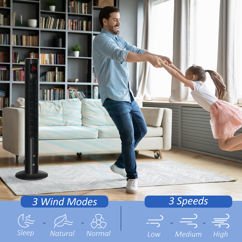 HOMCOM Freestanding Tower Fan Cooling For Home Bedroom With Oscillating, 3 Speed, 12H Timer, LED Sensor Panel, Remote Controller
