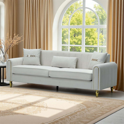 Comfortable Upholstered 3 Seater Sofa for Living Room with High Resilience Foam, Pocket Spring Seat, Decorative Pillows and Sturdy Legs
