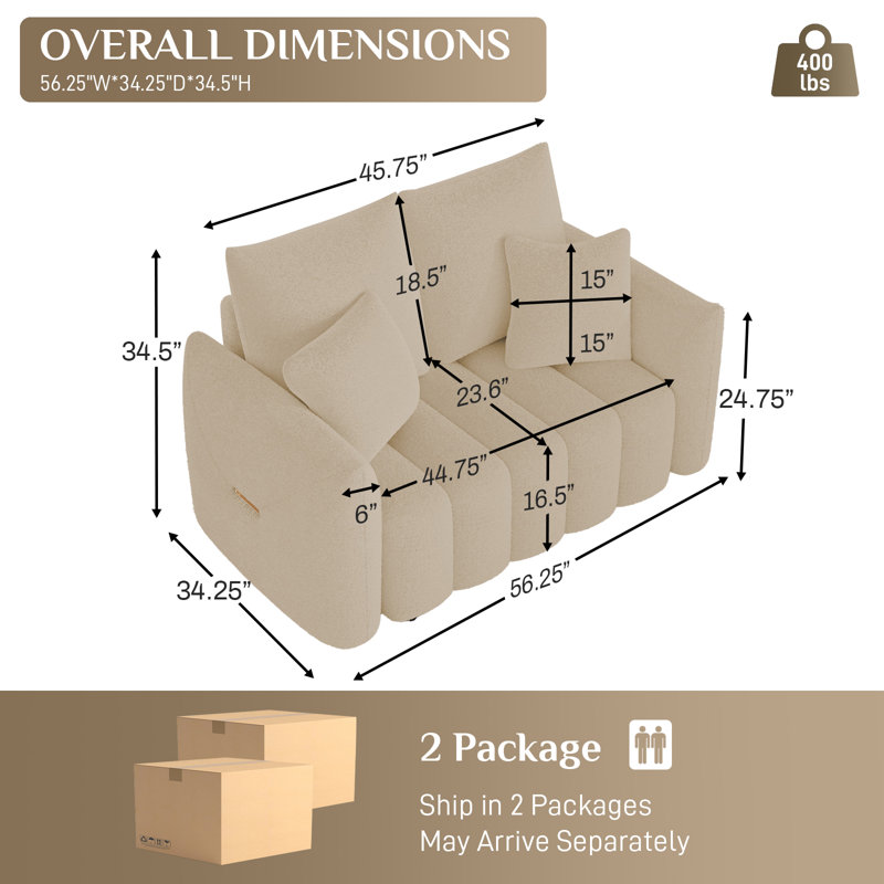  Canapé en tissu 58 po, Marron clair