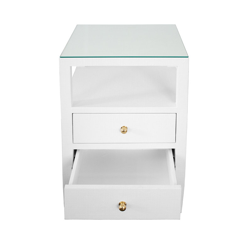 Roscoe Contemporary Beige Wood & Metal End Table with 2 Drawers