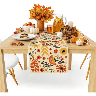 Chemin d'automne - Chemin de table floral | Décorations d'automne pour la maison | Accessoires de décoration de table de l'Action de grâce pour les articles de fête d'intérieur et d'extérieur, nappe d'automne pour la cuisine de bureau