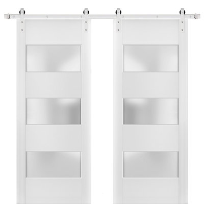 Lucia Frosted Glass Barn White Doors with Installation Hardware Kit