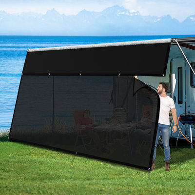 Auvent de VR de 1,83 m x 4,95 m avec pare-soleil, fermeture éclair, tissu Oxford 900D et maille en vinyle 230 g/m², protection UV et intimité, ensemble complet, noir