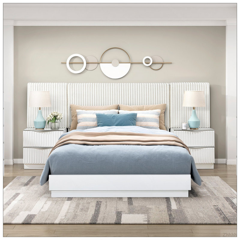 Ensemble de lit pour grand lit luxueux avec perle blanche 5 pièces Luxueux, Queen