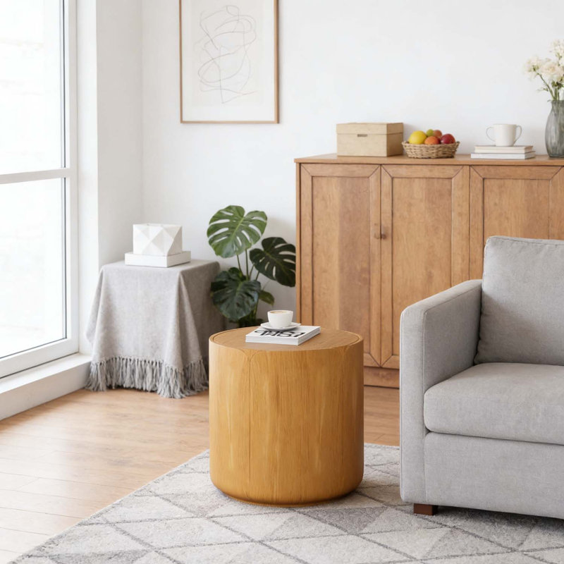 Table basse ronde pour l'intérieur et l'extérieur, L 19,69 po x l 19,69 po x H 19,29 po, Naturel
