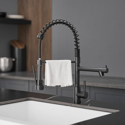 Robinet d'évier de cuisine avec distributeur de savon, robinet de cuisine avec douchette rétractable 2 modes en acier inoxydable 304, poignée simple, robinet rétractable