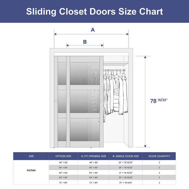 Frosted Glass Sliding Closet Doors With Installation Hardware Kit, 60" x 80"