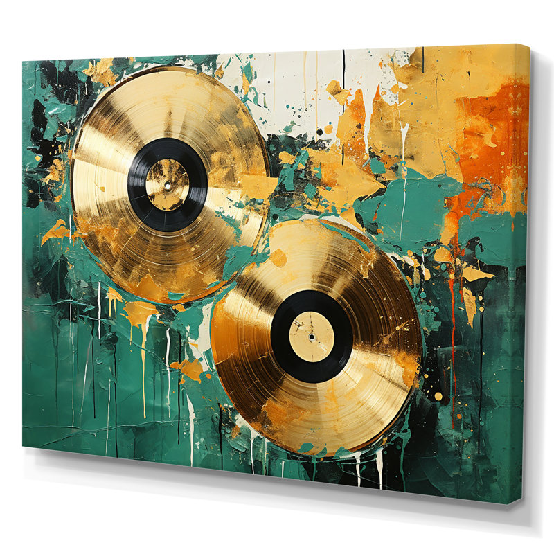 Minimalisme, disques vinyle I sur toile, H 12 po x l 20 po x P 1 po, Toile tendue