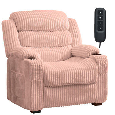 Oversized Electric Power Recliner Chair for Adults Memory Remote Adjustable Ergonomic Recliner 26" Wide Seat Single Sofa Soft Upholstery Side Pockets USB Port for Living Room Pink