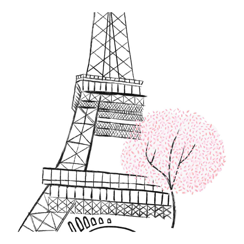 Croquis de la tour Eiffel avec rosé, H 30 po x l 30 po