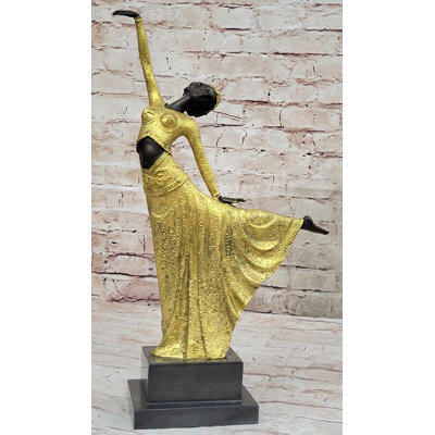 Gold Patina Egyptian Dancer By Romanian Artist Chiparus Bronze Sculpture Statue Sale