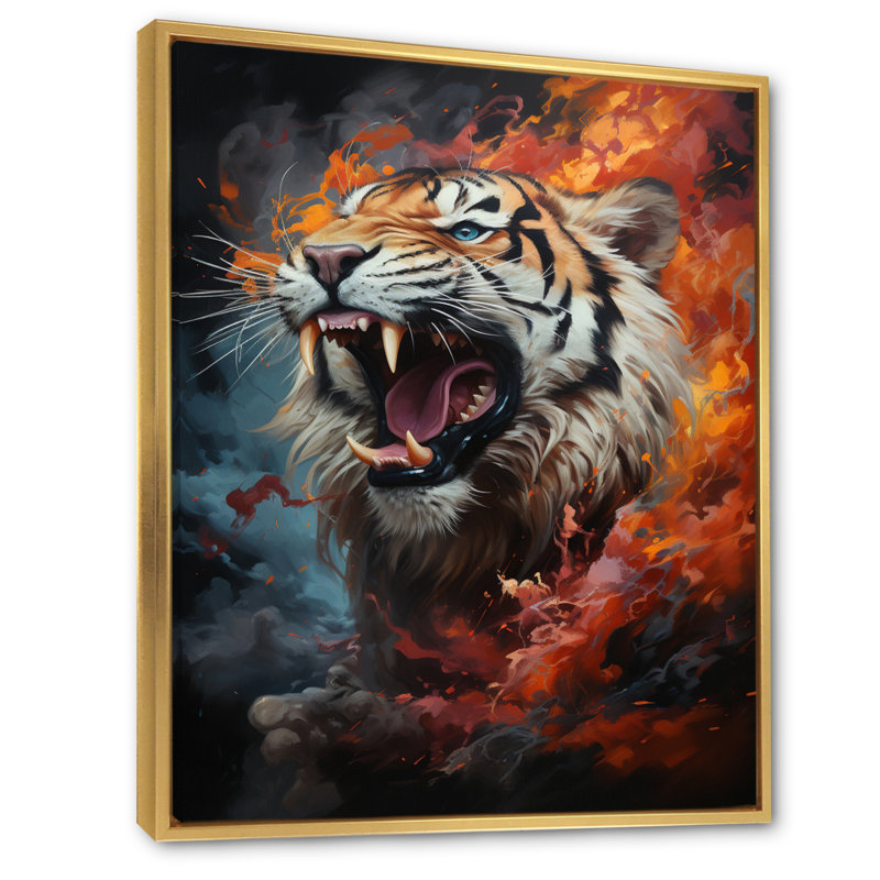 Beige, orange, tigre sauvage, portrait - impression, H 40 po x l 30 po x P 1,5 po, Cadre flottant doré