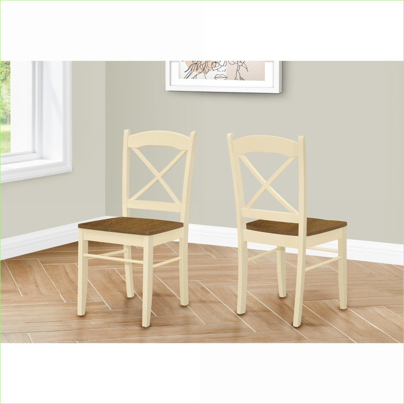 Ensemble de 2 chaises transitionnelles, pieds en bois de chêne, chaises rembourrées crème pour salle à manger, pour adultes