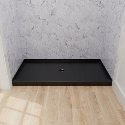 36x60 Inch White Rectangle Acrylic Shower Pan with Drain Center Durable Easy Install Base for Home Renovation