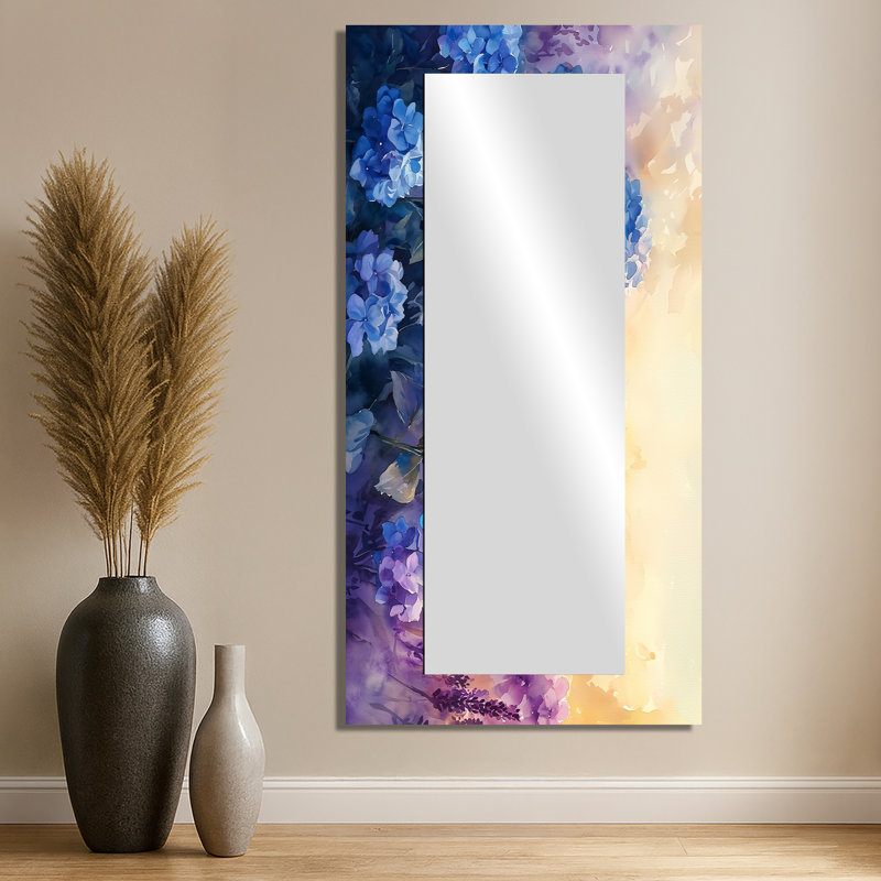 Hydrangeas In The Lavender Field I - Floral Mirror Wall Decor - Printed On Metal, 28" x 55"