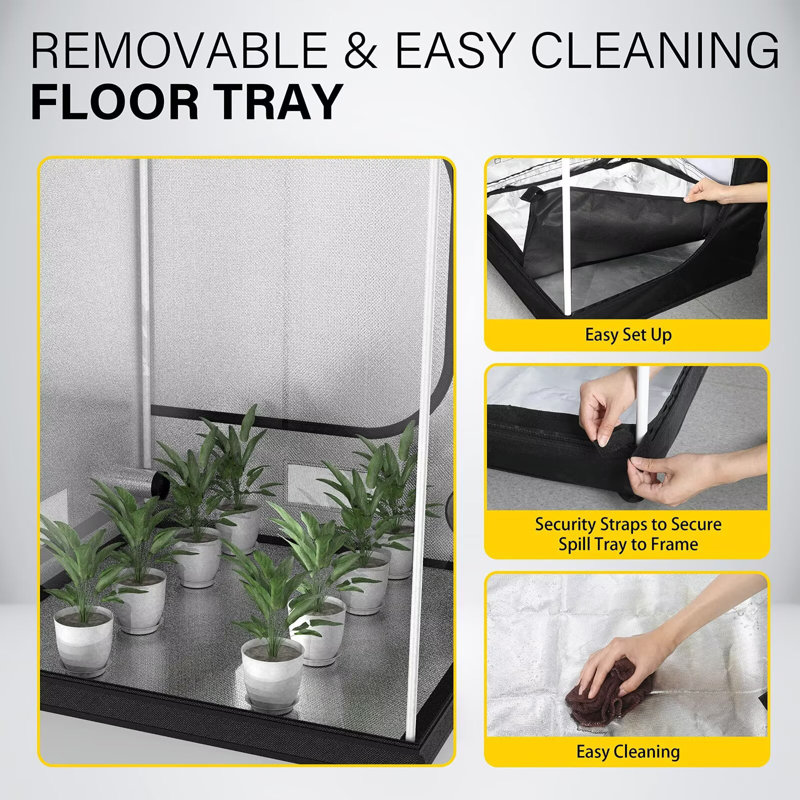 Tente de culture hydroponique résistante à l'eau, plateau de sol amovible et sac à outils, avec fenêtre d'observation, pour la plantation de semis à l'intérieur d'iPower, fleur, noir