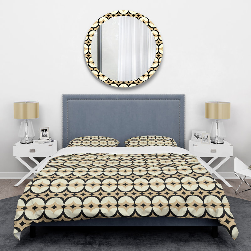 Yellow and Beige Geometric Microfiber Queen Duvet Cover Set