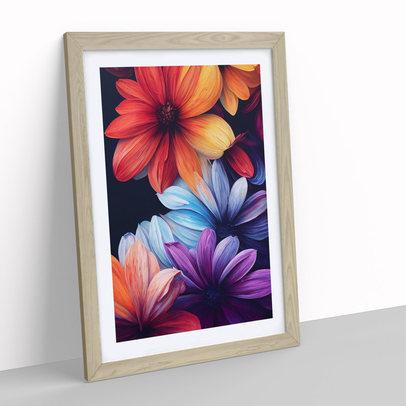 Colourful Flowers No.1 - Print, 66cm H x 48cm W x 2cm D, Oak Framed, White