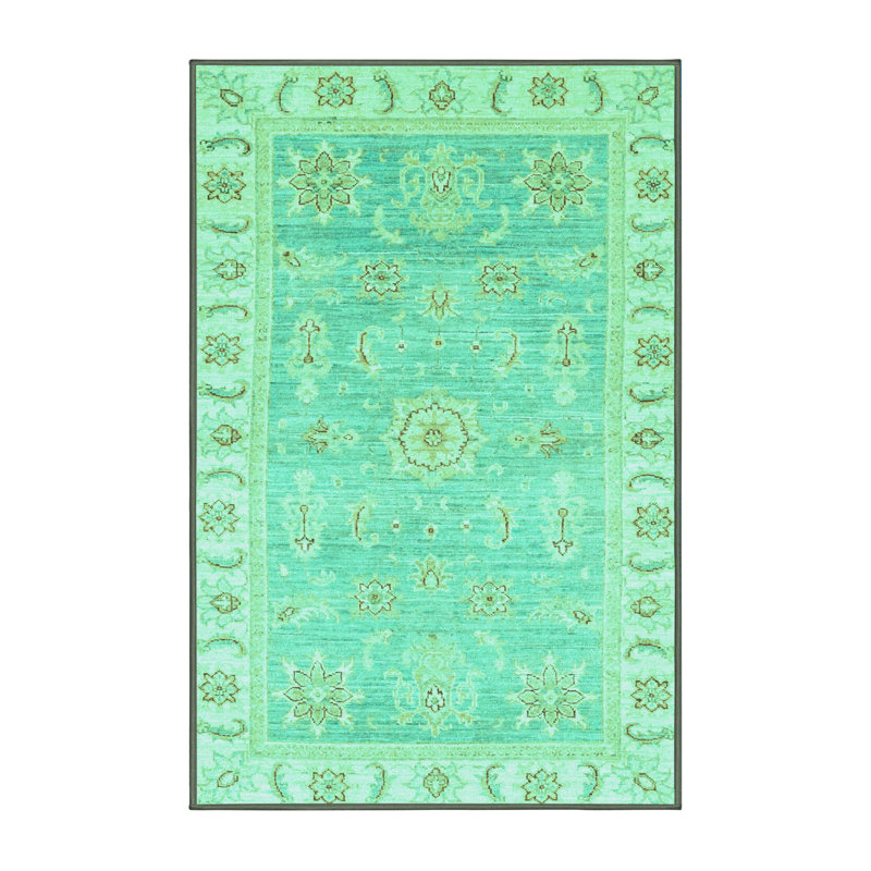 Tapis oriental fabriqué à la machine en bleu / vert / brun, Rectangle 2 pi x 3 pi