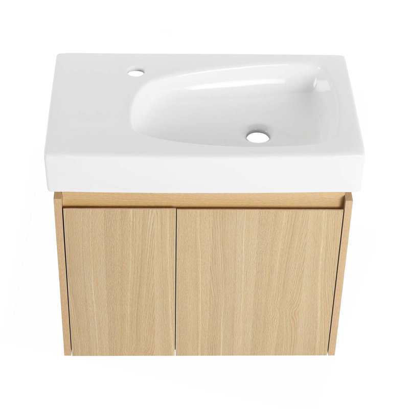Meuble-lavabo mural avec lavabo et 2 portes, Chêne