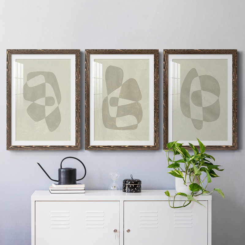 " Soft Shape I " 3 Piece Art Color Photography Painting, 20" H x 51" W x 1.5" D, Walnut