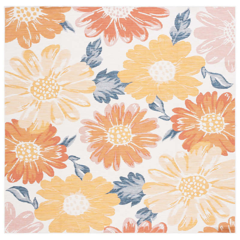 Tapis d'intérieur / extérieur à motif floral Maezell Sunrise, Carré 6 pi 7 po